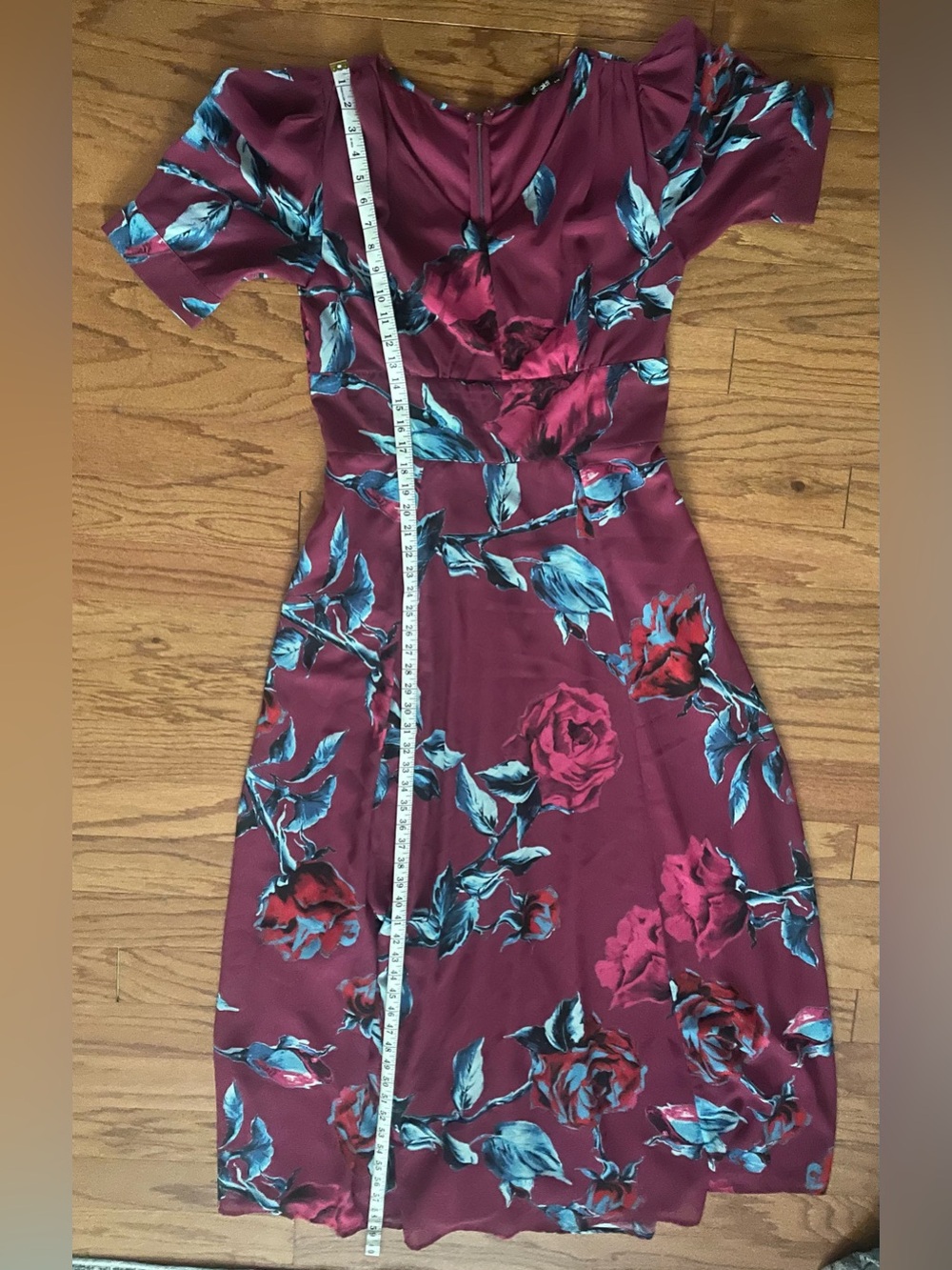 Eshakti-‎ Plum Floral Rose V-Neck Maxi Dress Short Puff Sleeve Special Occasion - Picture 7 of 12